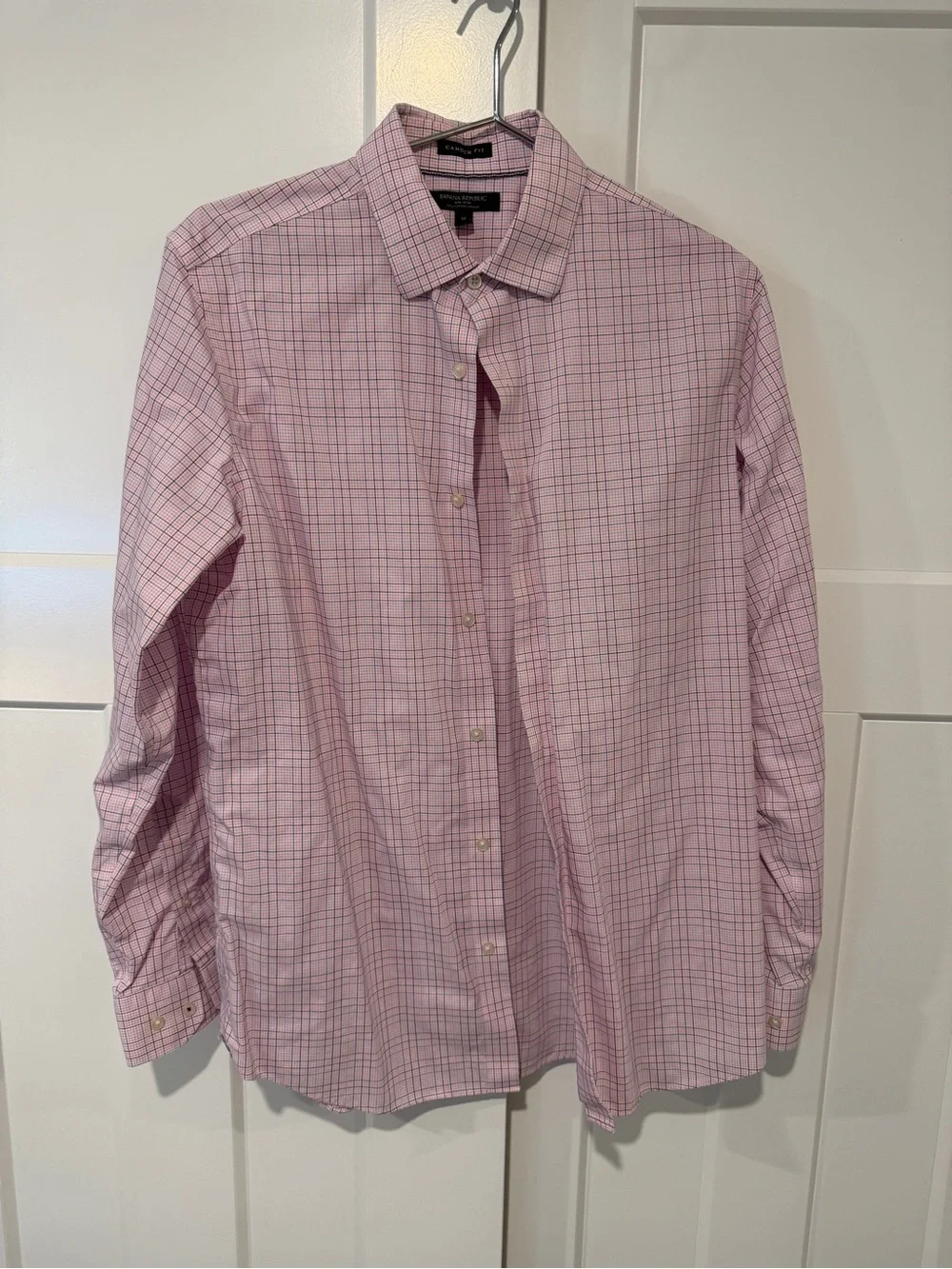 Banana Republic Pink Windowpane Long-Sleeve Button-Down Shirt
